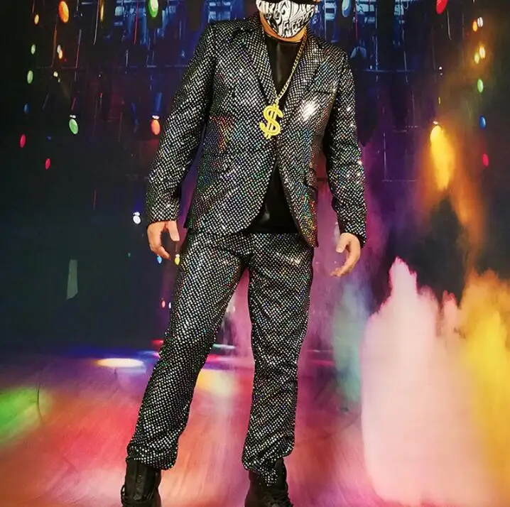 New Super Shiny Silver Dot Cool Suit Nightclub Hip Hop Stage Male Singer Ds Dj Costume Hairdresser Personality Blazer Men M-5xl