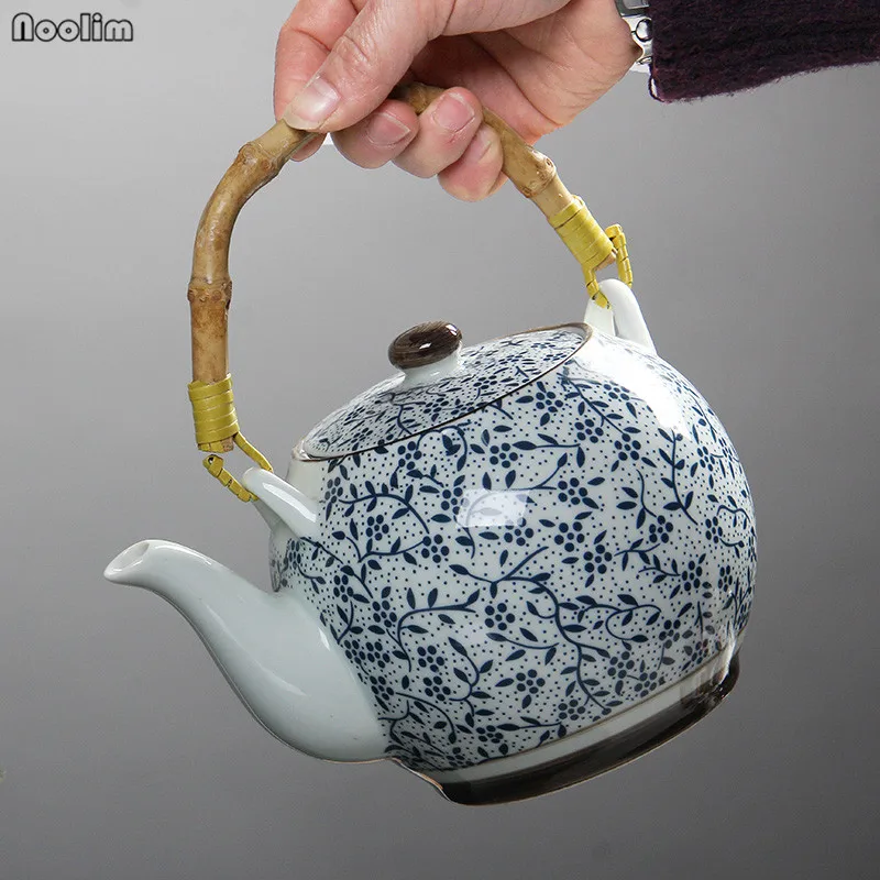 High Temperature Resistant Ceramic Teapot 1000ml Office Tea Pot with Filter Household Blue and White Porcelain Kettle