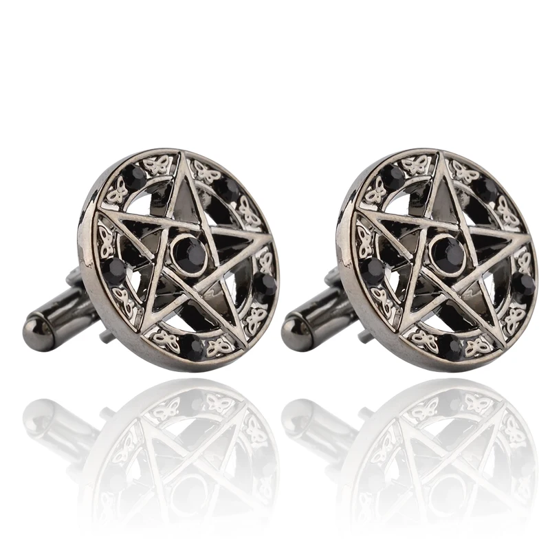 Supernatural Pentagram Pentacle Vintage Five-pointed star Cufflinks For Men Personality Crystal Classic Brand Rune Cuff Links