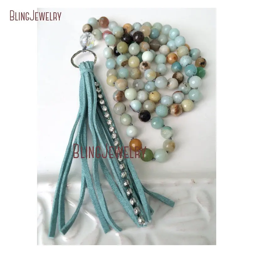 Amazonite Beads Knot  Necklace with Blue  Tassel NM23848