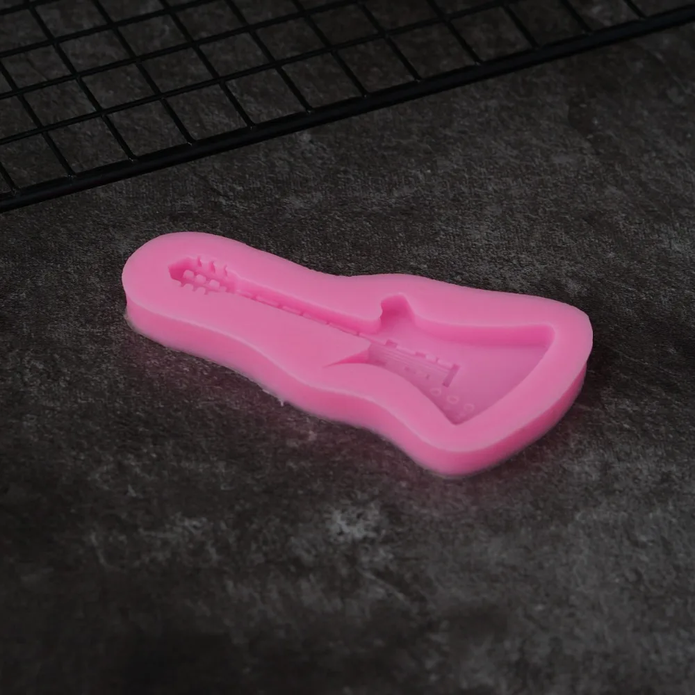 Guitar Shape 3D Silicone Mold Instrument Bass Fondant Cake Decorating Mould Cupcake Paste Molds For Music Theme Cake
