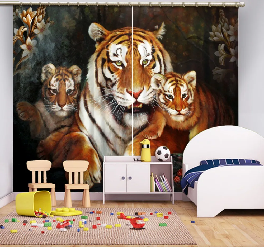 3D curtains simple bedroom design For living room bedroom animal luxury silk curtains modern style