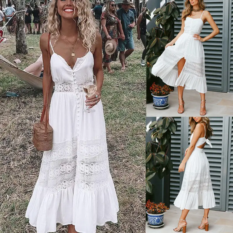 Robe d'été à bretelles spaghetti pour femmes, robe de soirée, vêtements de plage, vacances Boho, monochromatique, ligne A