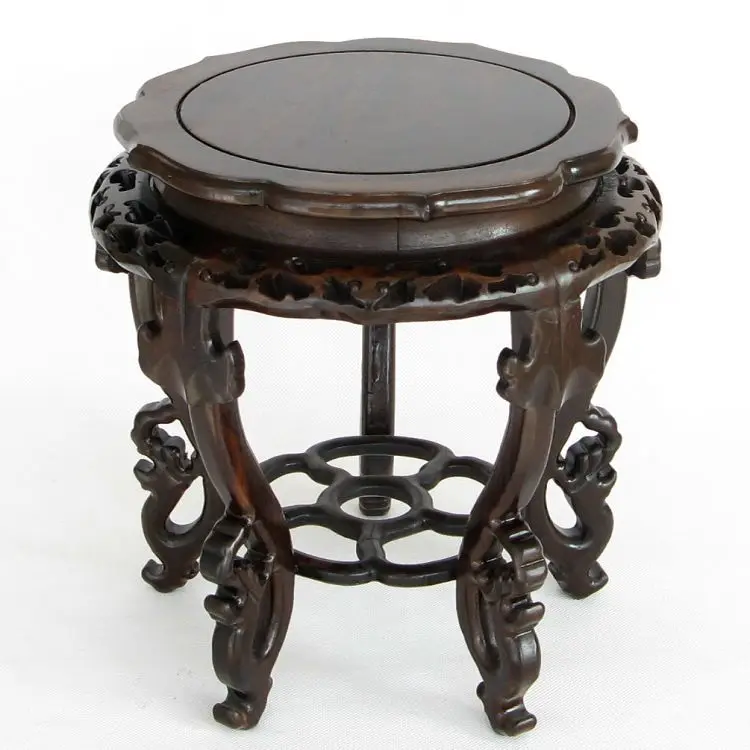 Mahogany antique flower bowl rack shelf solid wood shavings black Catalpol Ruyi several hollow carved wood carving