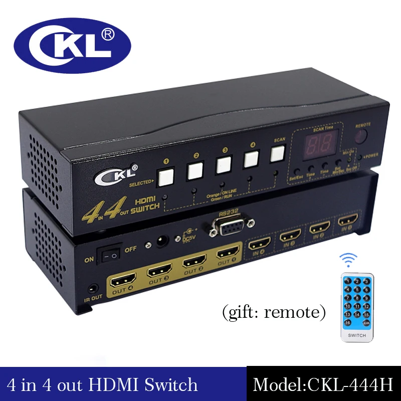 CKL-444H de alta calidad 4 en 4 de salida HDMI, interruptor divisor remoto IR RS232, compatible con 3D, 1080P, para PS3, PS4, Xbox 360, PC, DV, DVD, HDTV