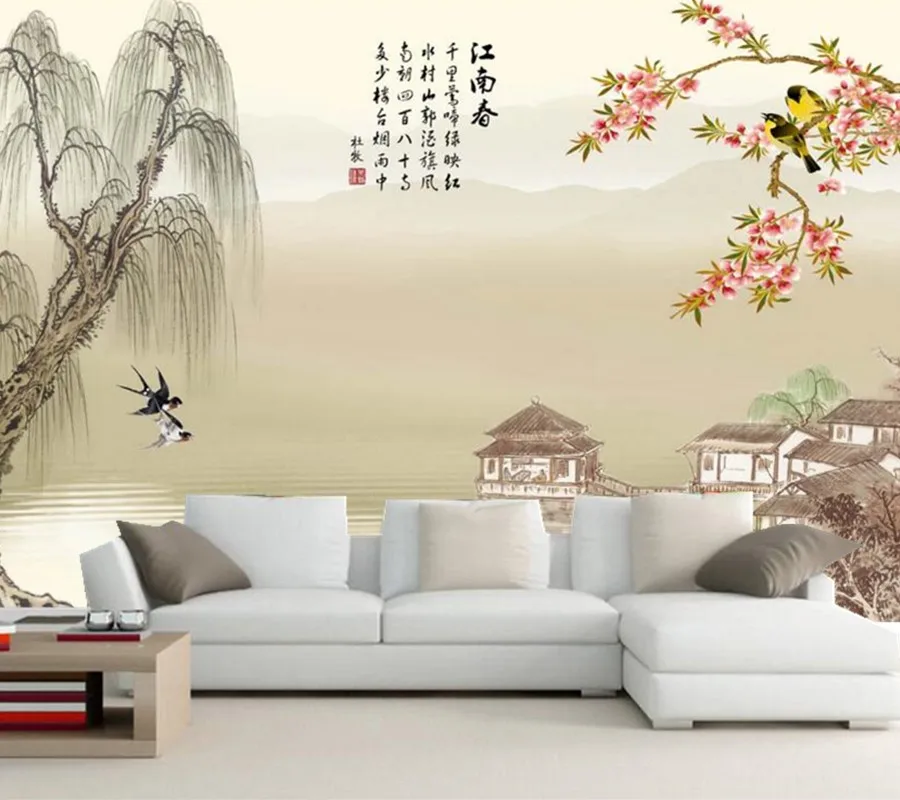 Large papel de parede,Chinese style spring landscape mural,restaurant study living room sofa TV wall bedroom 3d wallpaper