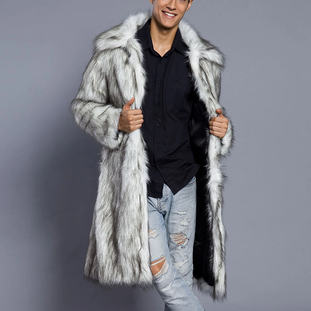 2019 Mens Fox Fur Long Coats Winter Outwear Thick Coat Men Casual Parka Jackets Leather Warm Overcoats Recoon Fur Brand Clothing