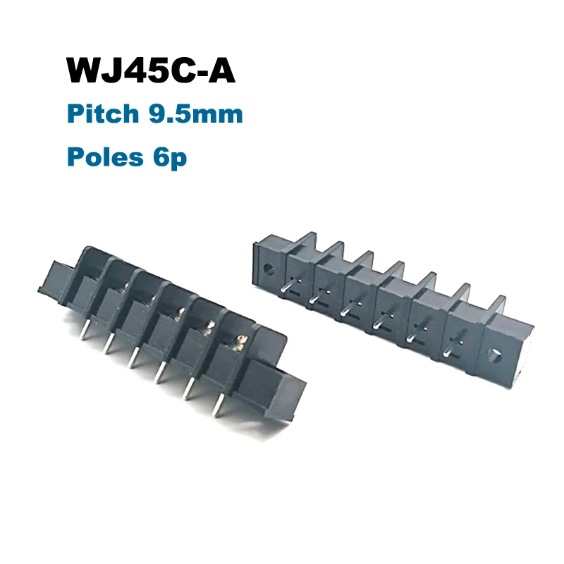 2/5Pcs Barrier Terminal Block Pitch 9.5mm Straight Pin 2/3/4/5/6P Morsettiera Wire Connector 45C-A With Screw Holes 25A 12AWG