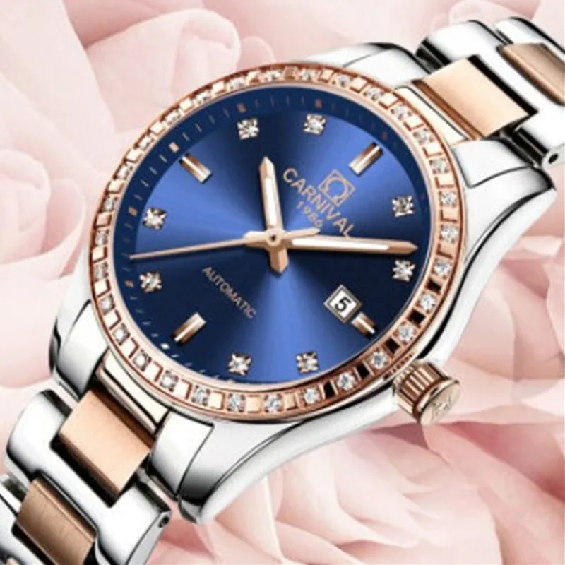 Carnival Fashion Luxury Women Watches Sapphire Star Automatic Mechanical Watch Woman Luminous Relogio Feminino Reloj Mujer Clock