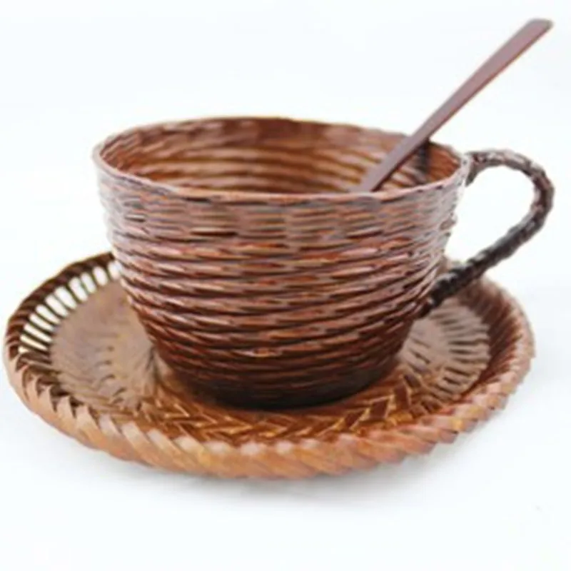 Natural Environmentally Friendly Bamboo Coffee cup Coffee Spoon Coffee Tray Set Milk Beverage Teacup Wooden Cup Wooden Tableware