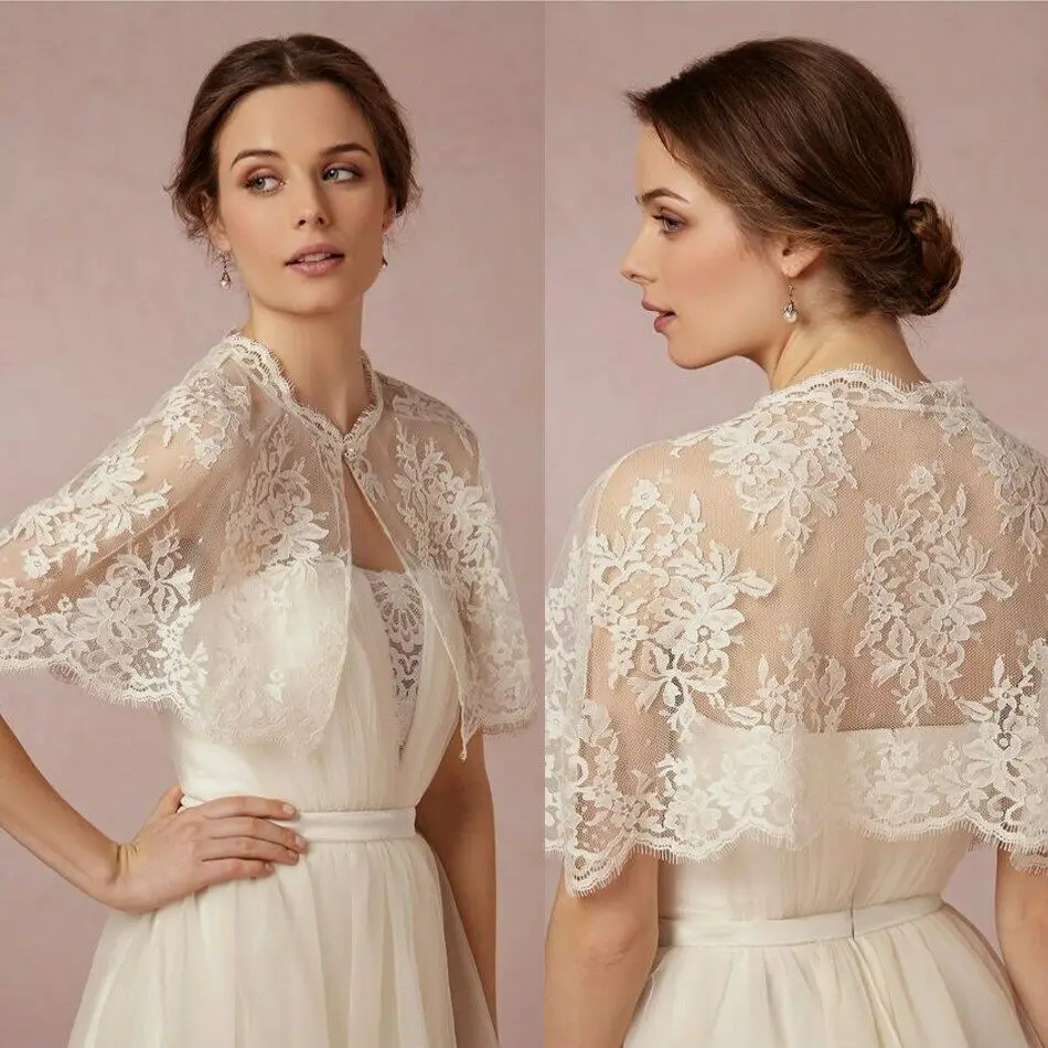 

New Lace Appliques Sleeveless Wraps Wedding White Ivory Lace Applique Bolero Cap Jackets Sheer Boleros Custom Made Bridal Jacket