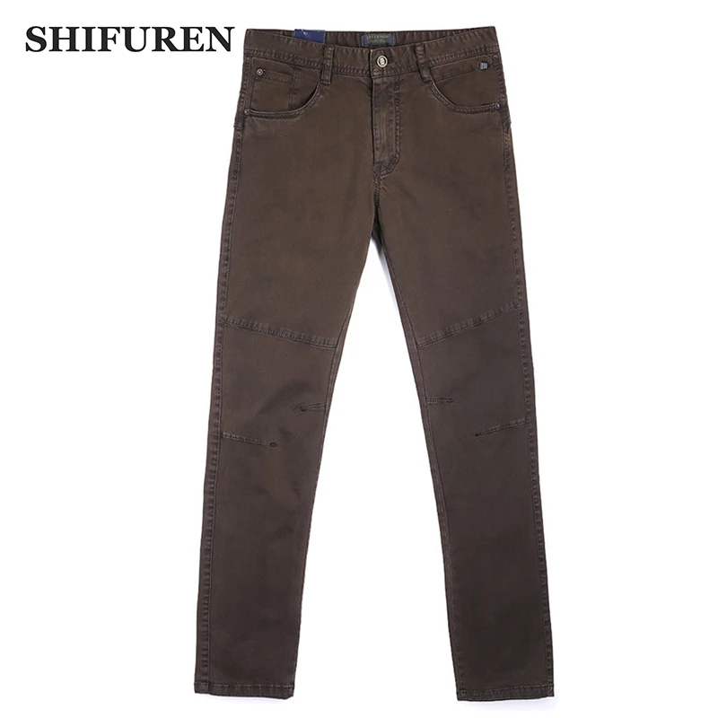 SHIFUREN New 2018 Causal Men Cotton Trousers Full Length Slim Fit High Quality Male Brand Clothing Pants Zipper Fly