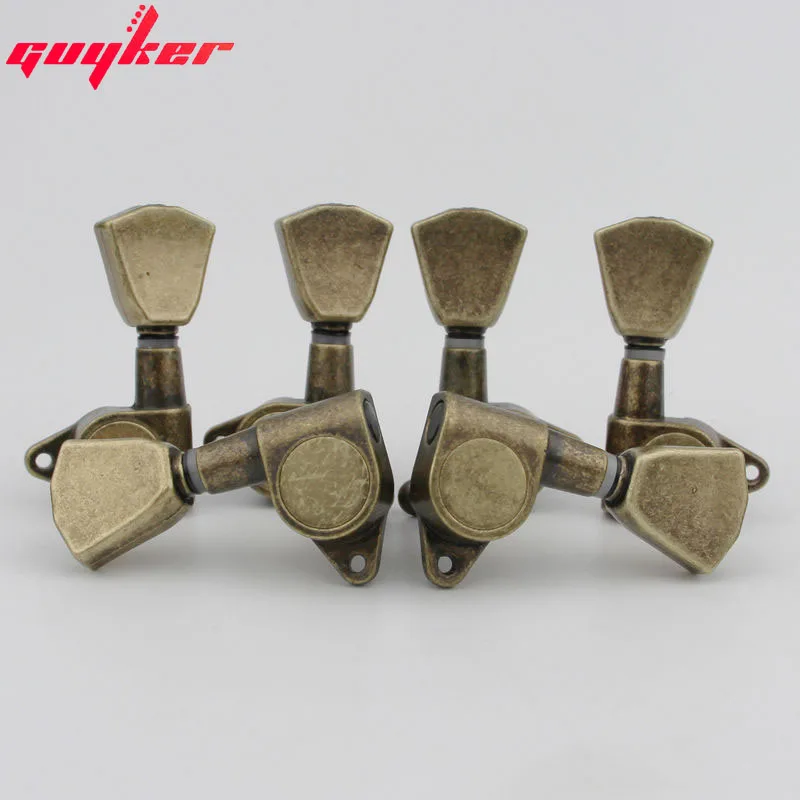 1 Set Guitar Machine Heads 3L3R Trapezium Tuning Key Peg Tuners Replacement for Electric or Acoustic Guitars Antique Brass