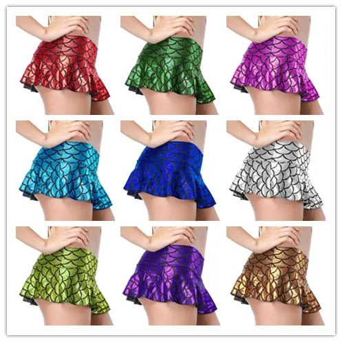 

1 piece fish scale Sexy Pu leather Pleated Latex Skirt Women Pole Dancing Club Wear Short Patent Leather Mini Dancing Skirt