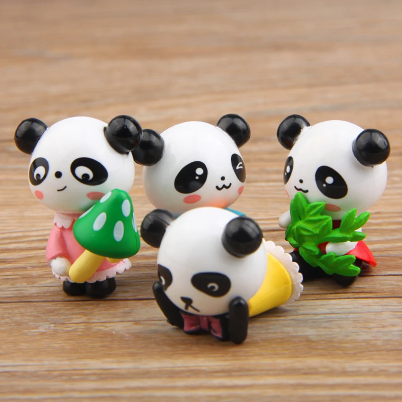 4pcs/lot Hot Sale Panda Action Figures Toys Cute Panda Animals Cartoon Toys Models Desk Toys Christmas Toys for Children Dolls