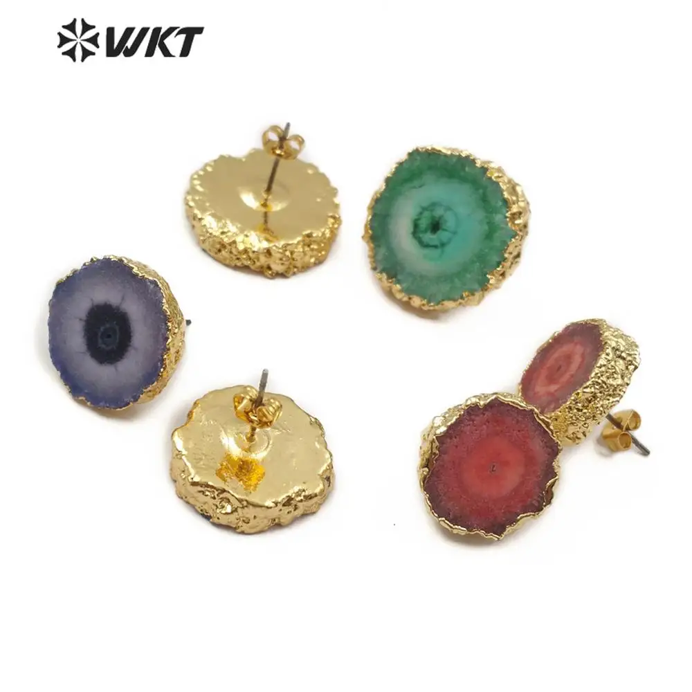 WT-E522 WKT Stallite Quartz Earring Random Size Coloful Earring Floral Briolette Gold Earring Healing Quartz Jewelry For Women