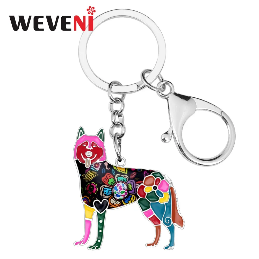 WEVENI Enamel Siberian Husky Dog Key Chain Sibirskiy Haski Key Ring Jewelry For Women Bag Charm Keychain Souvenir Accessories