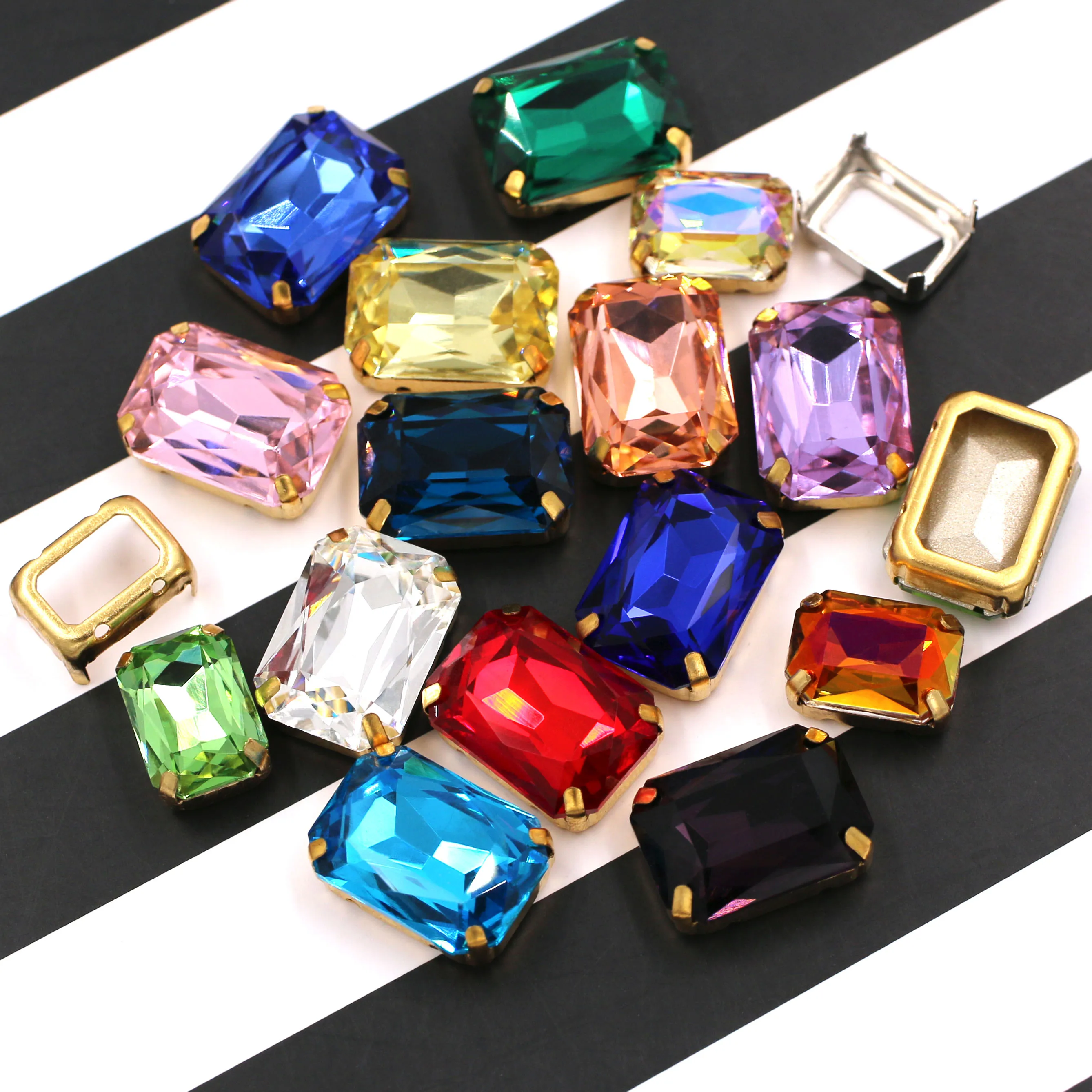 10x14mm 13x18mm K9 glass crystal Rectangular octagon Hollow base sew on rhinestones for clothing wedding decoration