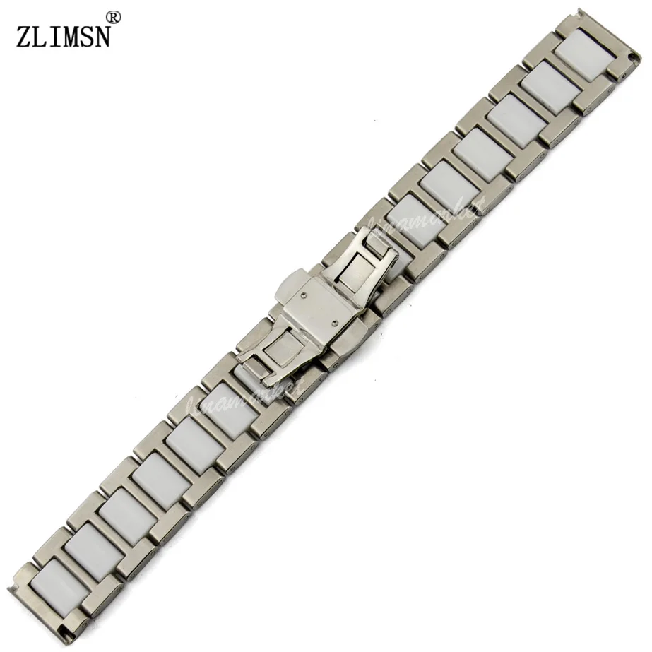 ZLIMSN – bracelets de montre en céramique, en acier inoxydable, noir et blanc, 16 20mm, accessoires