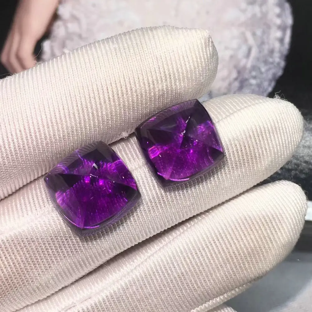 

Natural Amethyst 12*12mm Gemstone Pyramid Violet dark purple Advanced Customization of Earring Ring Pendant Mosaic with Jewelry