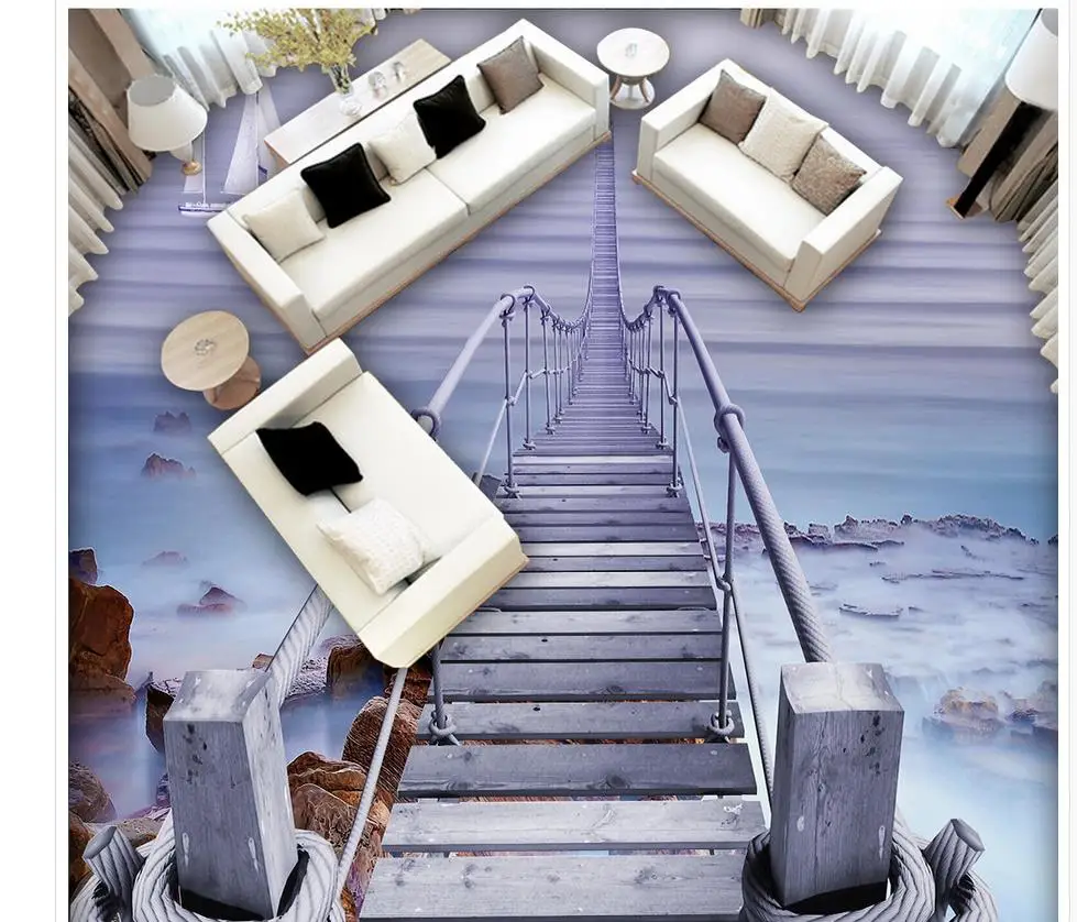 

3d pvc wallpaper Home Decoration Beach Wooden Bridge 3D Floor wallpaper for bathroom waterproof