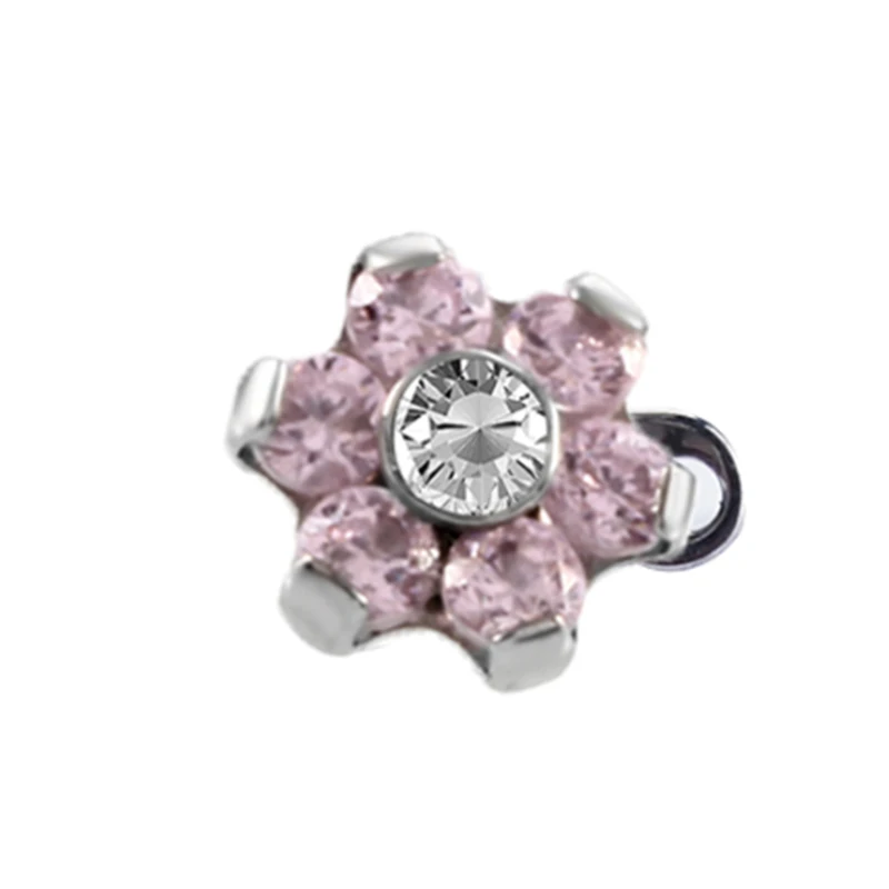 1Pc 16g Opal & Zircon Flower With Titaniuim Base Micro Dermal Ball Micro Dermal Anchor Piercings Surface Piercing jewelry
