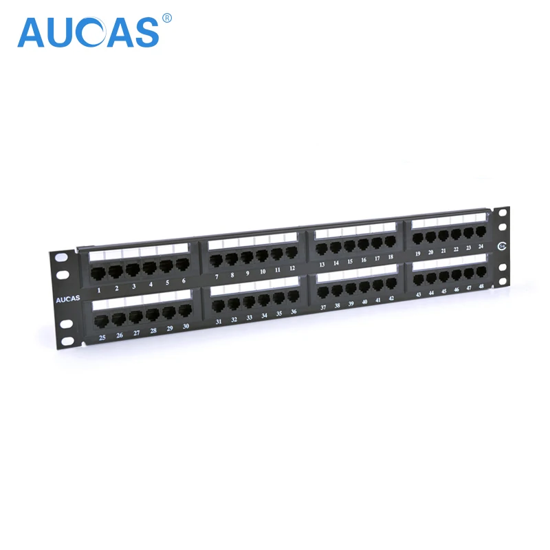 AUCAS 48 Ports Patch Panel 2U Server Rack Rj45 Keystone Jack CAT5E UTP Modular Plug