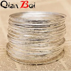 QianBei 10Pcs/Set Women's Fashion Etched Dimpled Circle Bracelets Bangle Party Jewelry Wedding Xmas