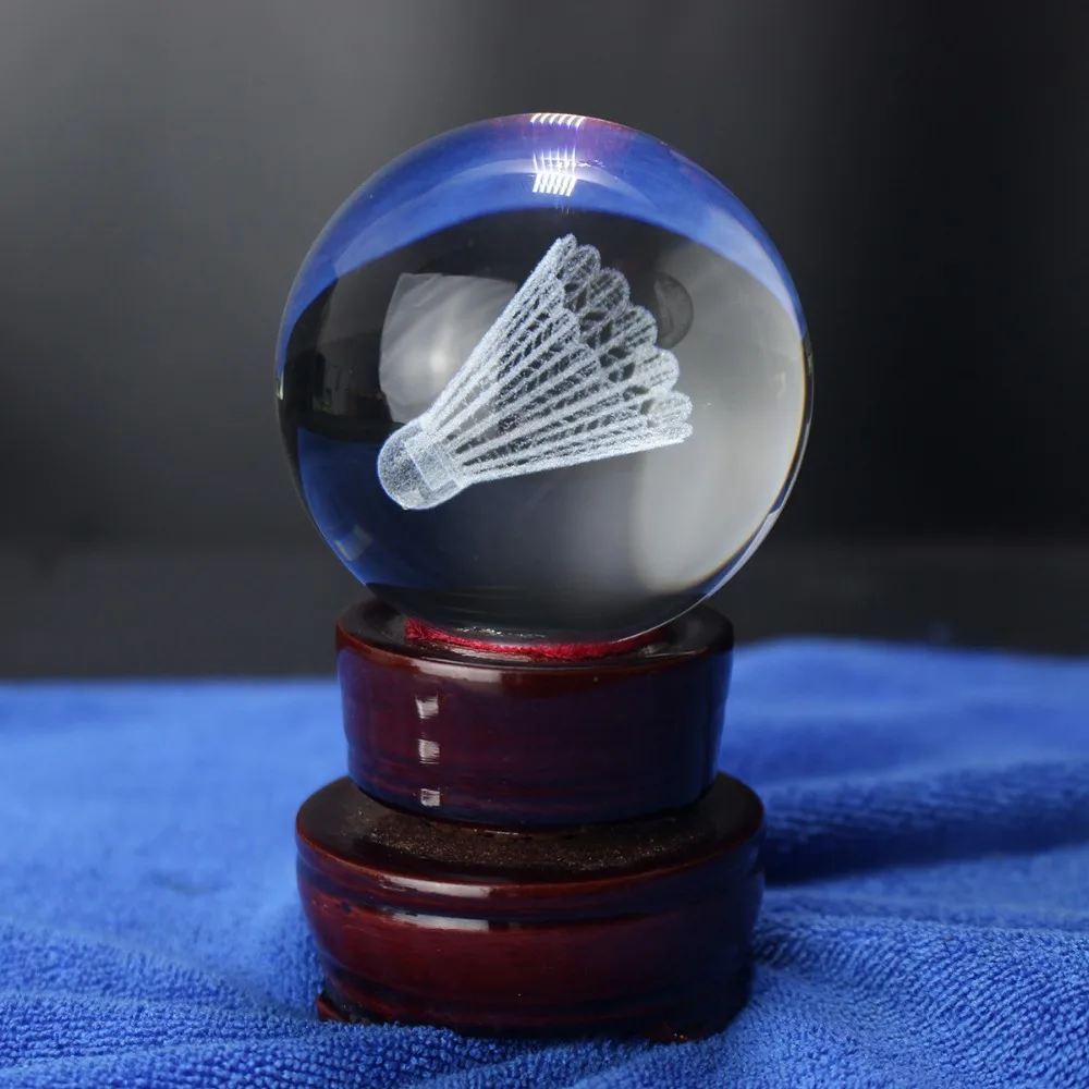 Crystal Badminton Ball Sports Game Souvenirs Glass Ball Desktop Home Decoration For Kids