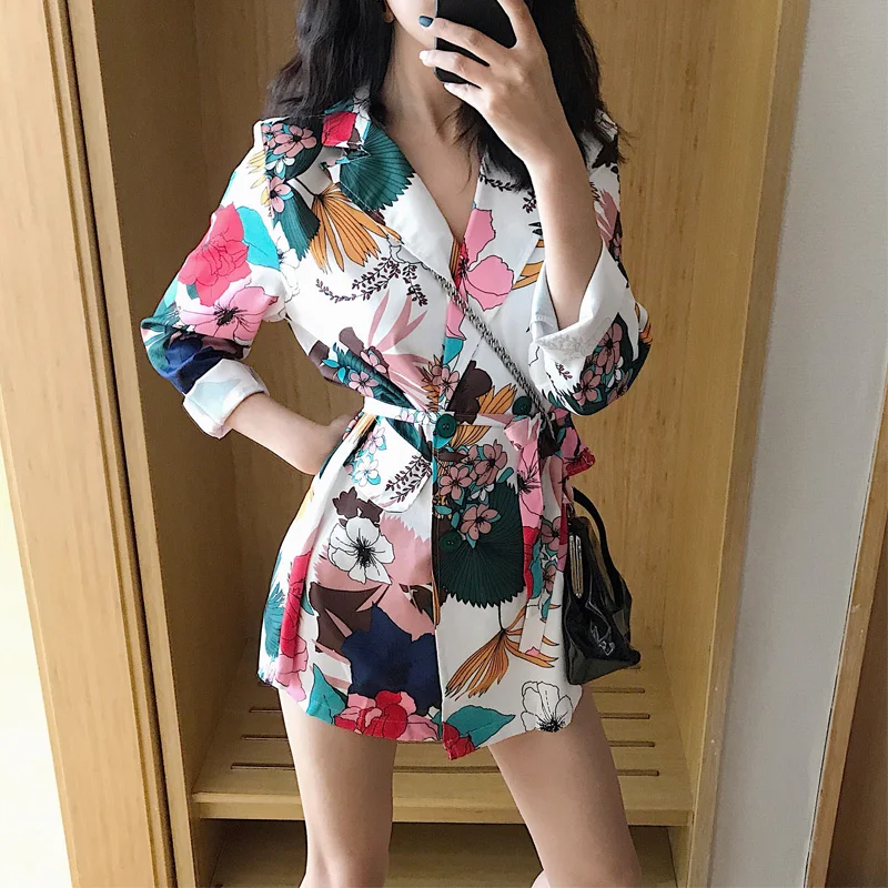 Women\'s Floral Print Blazer and Pants Set, Long Sleeve Blazer, Tops, New,  Z028