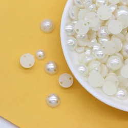 5/6/8/10/1214mm sew on pearl half round 2 hole flatback buttons ivory pearl crystal trims sewing embelliment beads For Wedding D