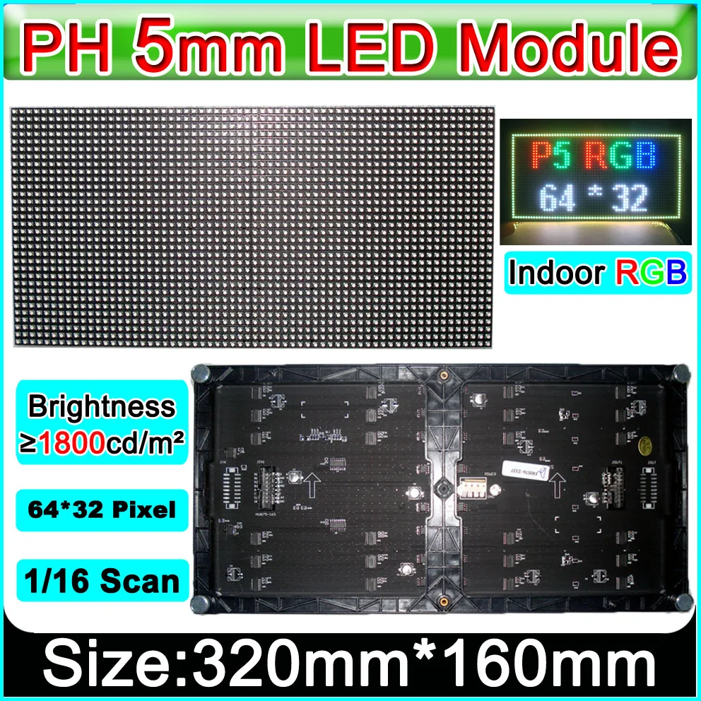 P5 Full color Module 64*32 Pixel,RGM SMD3528 LED's Indoor LED Display Screen Panel,320x160mm 32 x 64 Pixels