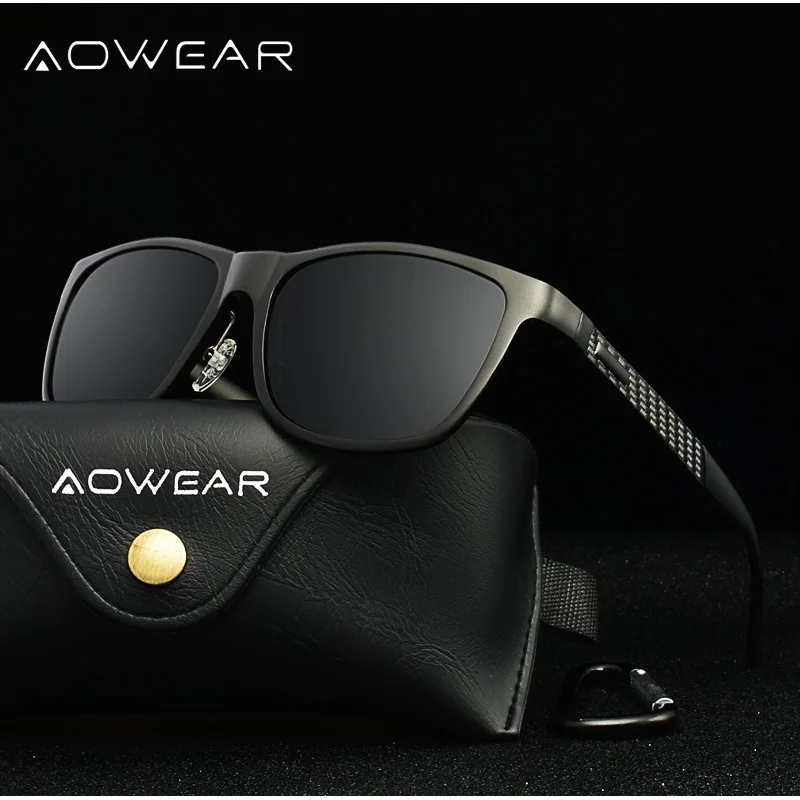 AOWEAR Mens Aluminum Square Polarized Sunglasses Men Luxury Quality Retro Sun Glasses Outdoor Goggles Glasses Lunette De Soleil