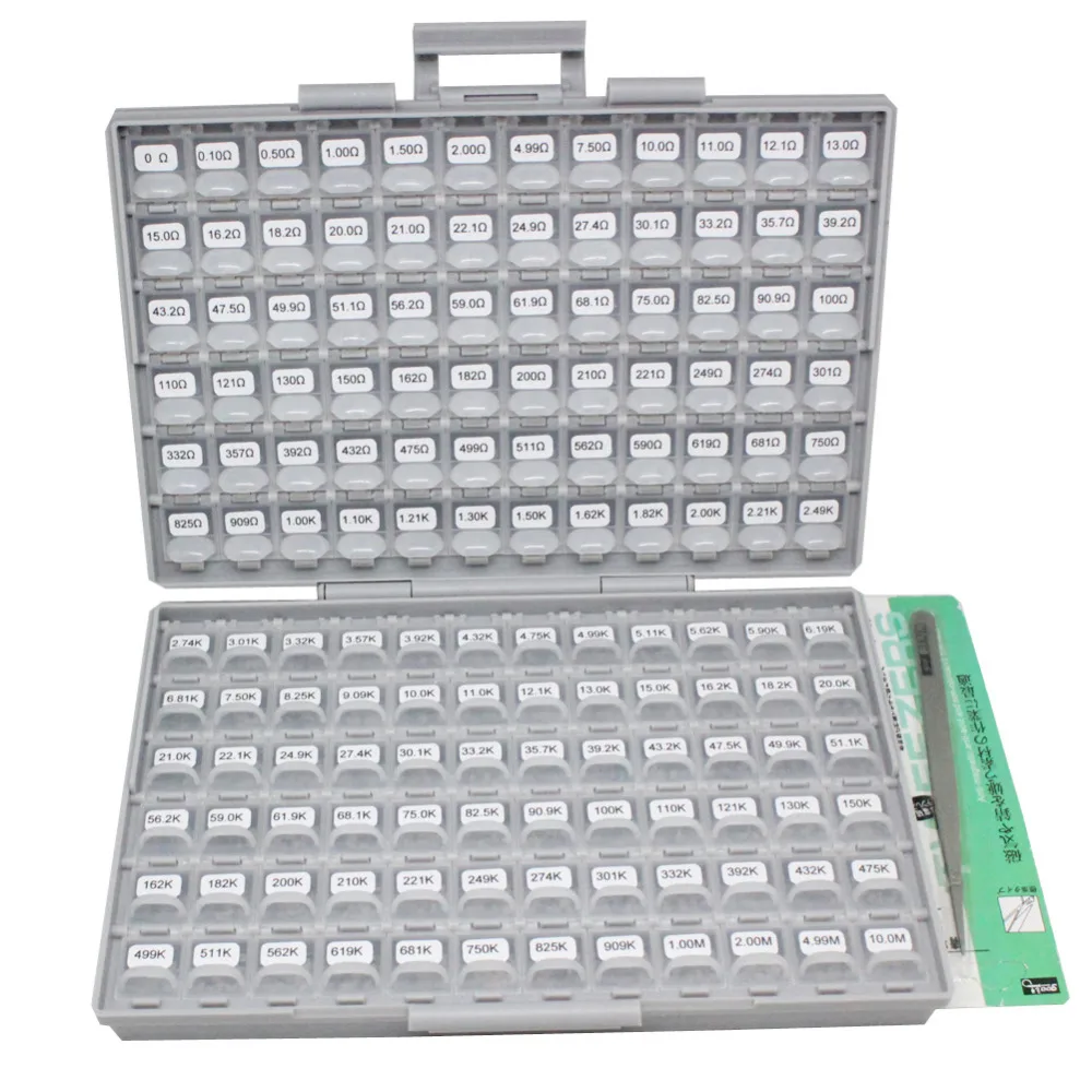 AideTek SMD SMT 1206 1% resistor kit E96 assorted 14400pcs BOX-ALL10M resistor storage box plastic part box lables R12E24100