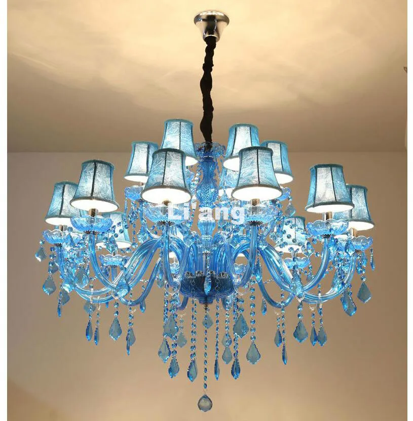 Modern European Blue K9 Crystal Chandelier Lustre Blue Crystal Chandelier Optional Lustres De Cristal Chandelier Shades Included