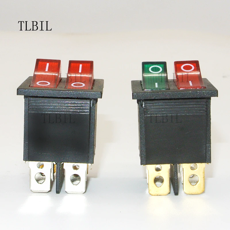 KCD2 Double Rocker Switch 6 Pin On-Off With Red Green Light 20A 125V 16A 250V AC