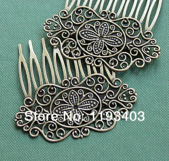 10PCS Flower Filigree  Antique bronze plated Brass hair combs base setting    Nickel Free Lead Free(COMBSS-16)