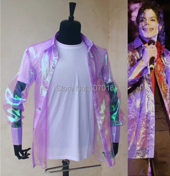 PUNK Rock-Classic MJ iridescente Purple Twinkle Organza Button Shirt, camisa casual rara, é isso que é Michael Jackson traje