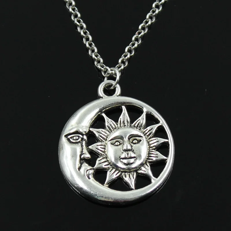 New Fashion Sun Moon Pendants Round Cross Chain Short Long Mens Womens Silver Color Necklace Jewelry Gift