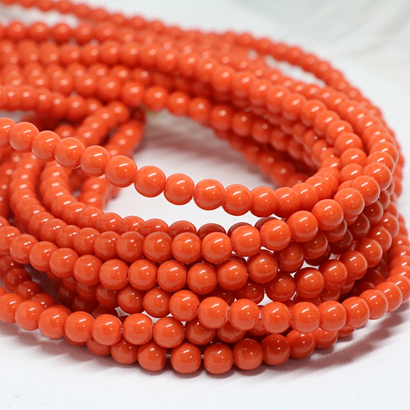 Orange red resin beeswax fashion 5mm 6mm 8mm 10mm loose diy round beads women elegant jewelry making 15inch B38