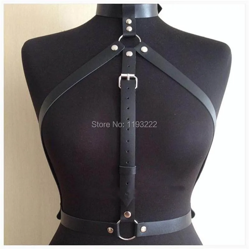 

Sexy Women Punk Rock Gothic Handcrafted Leather Belt Halter Choker Harness Caged Bustier Waist Belts Straps