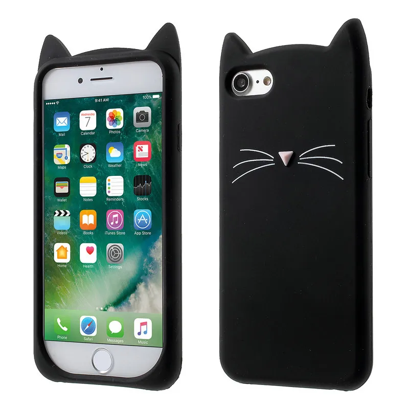 For iPhone 8 Case 3D Cute Cartoon Animals Beard Cat Ears Capinha Cover For iPhone 5S 5SE 6S 6 7 Plus XS Silicone Soft TPU Fundas