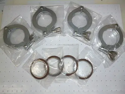 Lot of 4 set KF40 NW40 Aluminum Clamp with KF40 NW40 Stainless Steel Centering Ring S.S Vacuum parts