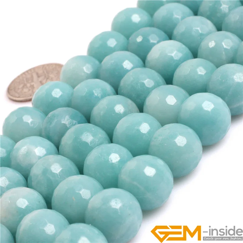 Natural Stone Faceted AAA Grade Blue Amazonite Stone Round Bead For Jewelry Making Strand 15\