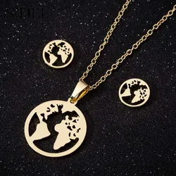 SMJEL Vintage World Map Stainless Steel Sets Choker Chain Necklace Women Earth Pendants Necklaces Jewelry For New Year Gift