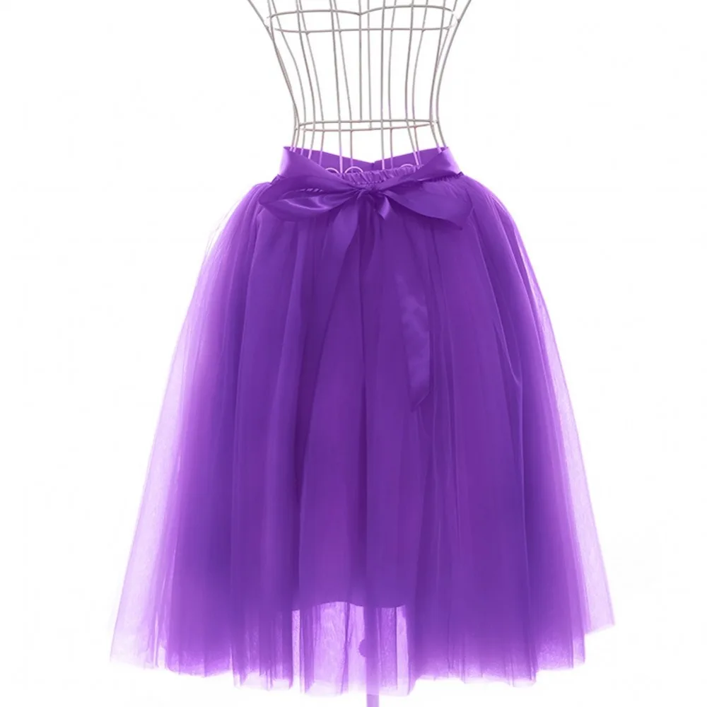 FOLOBE Fashion High Street Fashion Women Tulle Skirt 7 Layers Purple One Lining Puffy A-line Tutu Elastic Satin Waist