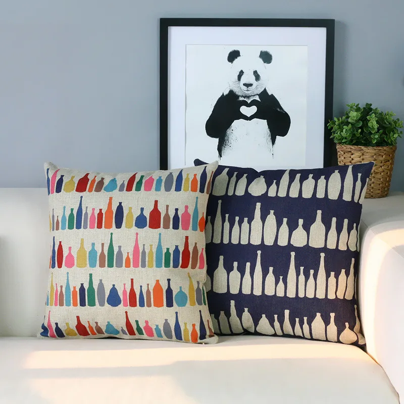 Nordic Cartoon Bottle Pillow Cover Solid Blue Cushion Home Decorative Office Sofa PillowCase