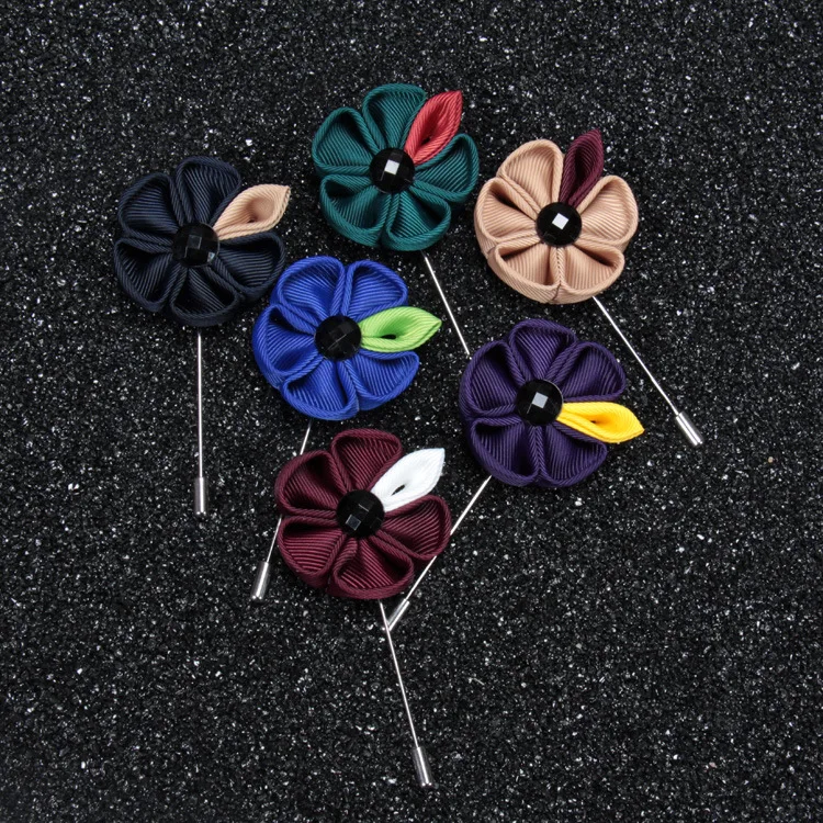 Free shipping, 100 pcs/lot , Mens Kanzashi Flower with Leaf Lapel Pin, Wedding Boutonniere