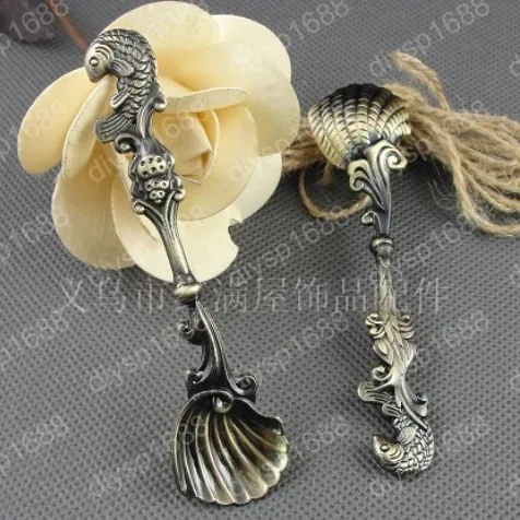 

12 pcs/lot Zinc alloy bead Antique Bronze Plated Charms Pendants Fit Jewelry 110*27MM Fish spoon Shape JJA14013