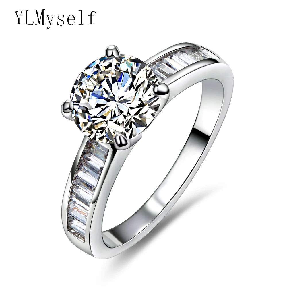 

YLMyself White Engagement Ring With Big Crystal Stones Elegant Jewelry High Quality Gift For Women Fast Shipping